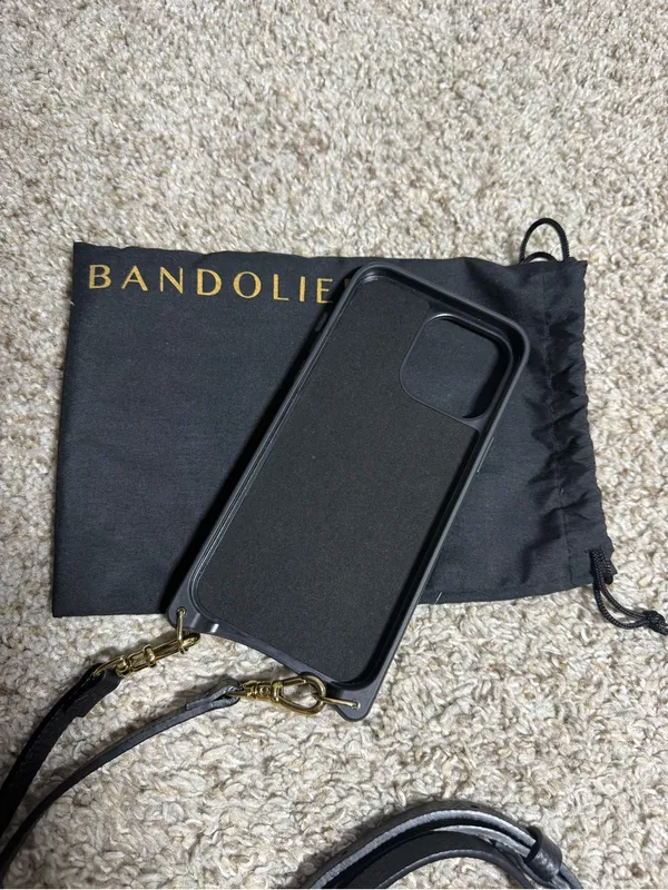 Bandolier Black Pebble Leather Crossbody iPhone 15 Pro Max Case Wallet + Strap - Image 4