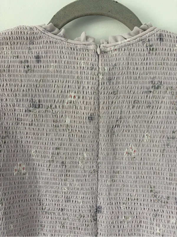 Wilfred Aritzia Lilac Floral Tempest Long Sleeve Smocked Ruffle Boho Blouse S - Image 6