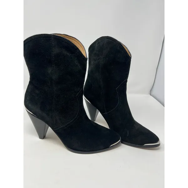 Joie Garner Western‎ Booties Black Suede Pointed Toe Cone Heel Ankle Boots 7.5 - Image 2