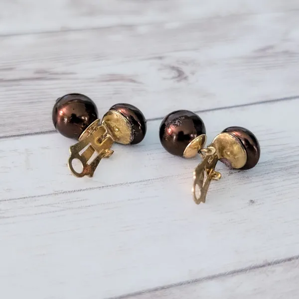 Vintage Clip On Earrings Metallic Brown Regal Elegant Statement Earrings - Image 6