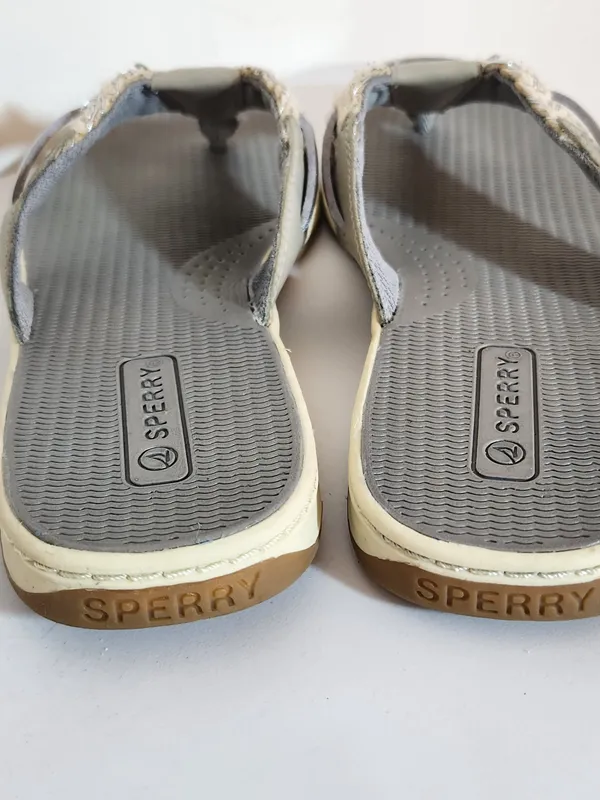 Sperry Parrotfish Gray and Cream Braided Flip Flops Size 9 - Image 6