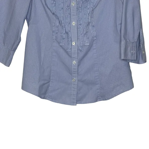 Ann Taylor Button Up Shirt Size‎ 0 Blue White Striped 3/4 Sleeve Stretch Blend - Image 5