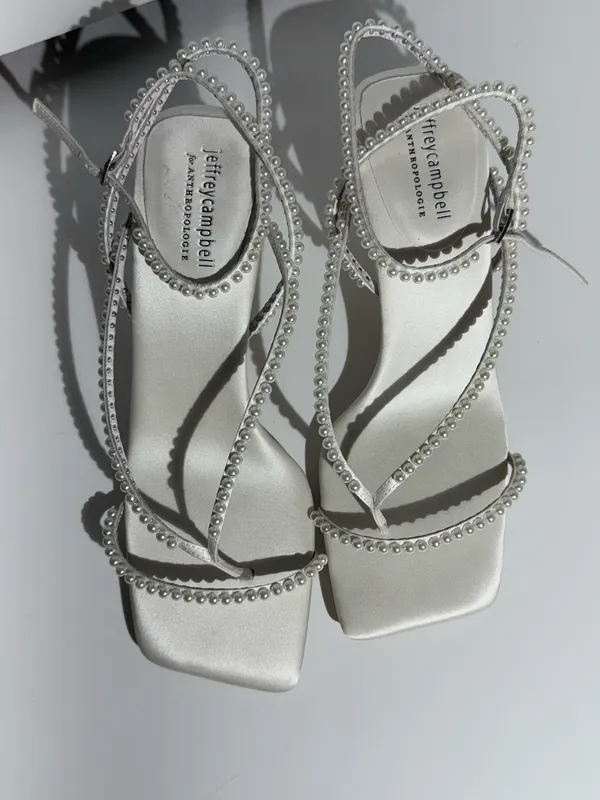 NWOT Free People Jeffrey Campbell White Pearl-Strap Kitten Heel Sandals - Image 7