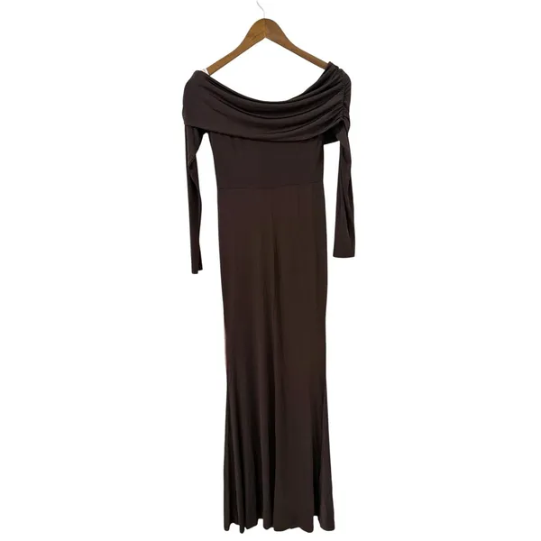 Lulus Effortlessly Stunning Dark Brown Off-the-Shoulder Maxi Dress size S NWT - Image 7