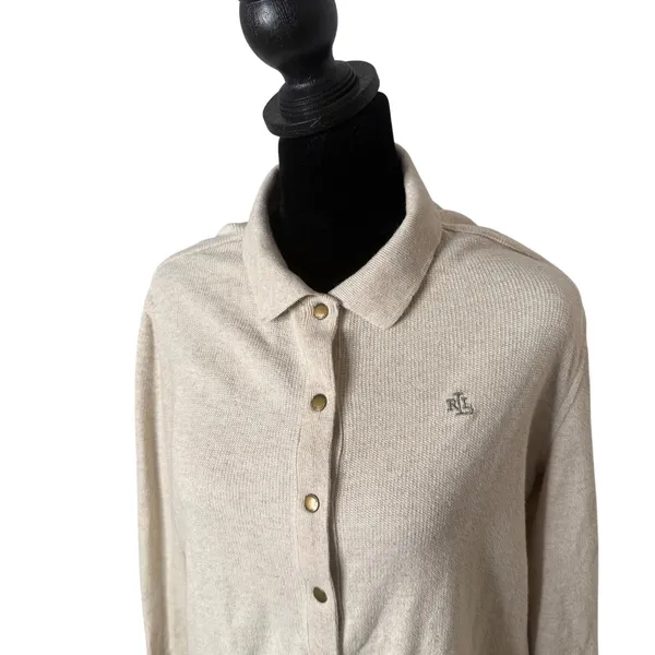 Ralph Lauren Waffle Knit Shirt Button Up Shacket Womens S Quiet Luxury Crest - Image 2