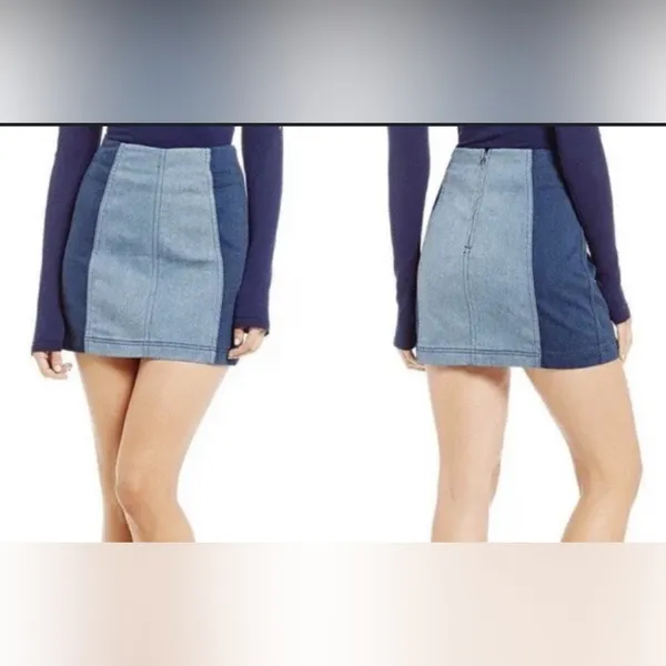 Free People Two-Tone‎ Denim Mini Skirt Size 0 - Image 2