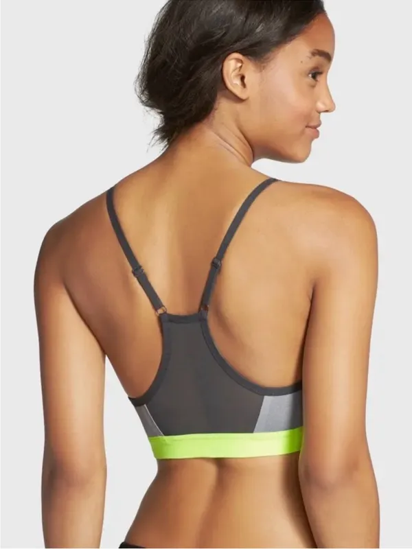 Nike Pro Indy Dri-FIT Gray Neon Yellow Mesh Sports Bra Size Large - Image 6