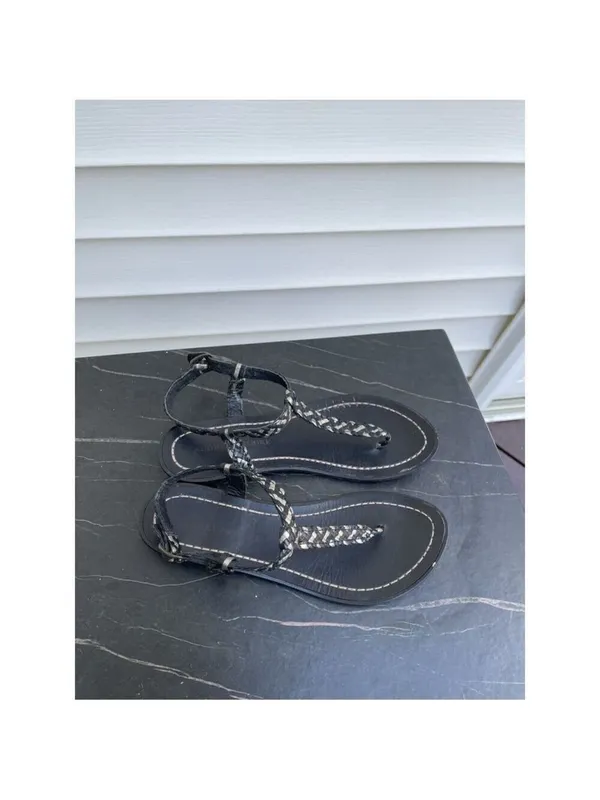 Audrey Brook women’s flat leather woven thong sandals braided black Sz 7 - Image 5