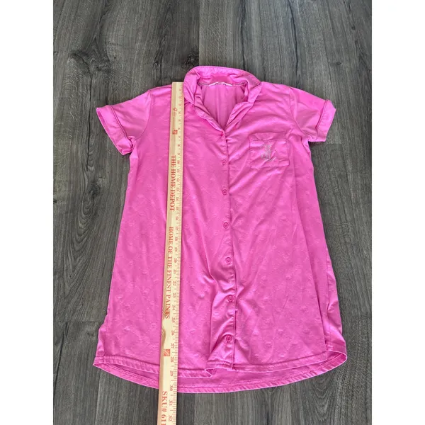 Juicy Couture Pink Rhinestone Logo Button Down Sleep Shirt Nightgown Small - Image 6