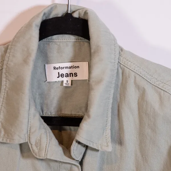Reformation Ray Cotton Collared Button Front Long Sleeve Blouse Shirt Fluorite S - Image 2