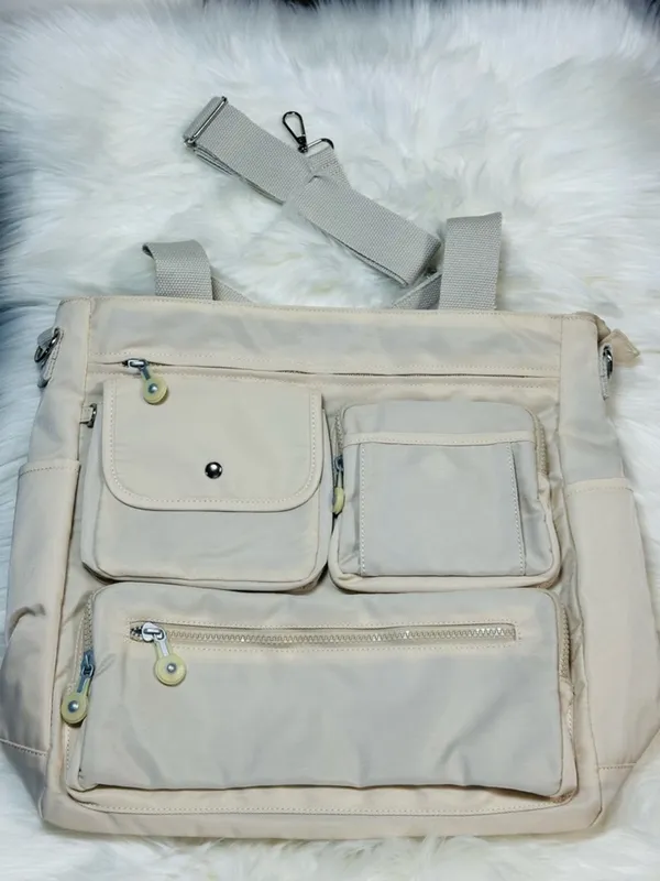 Everyday Utility Tote Bag in Light Beige - Multiple Pockets - Image 13