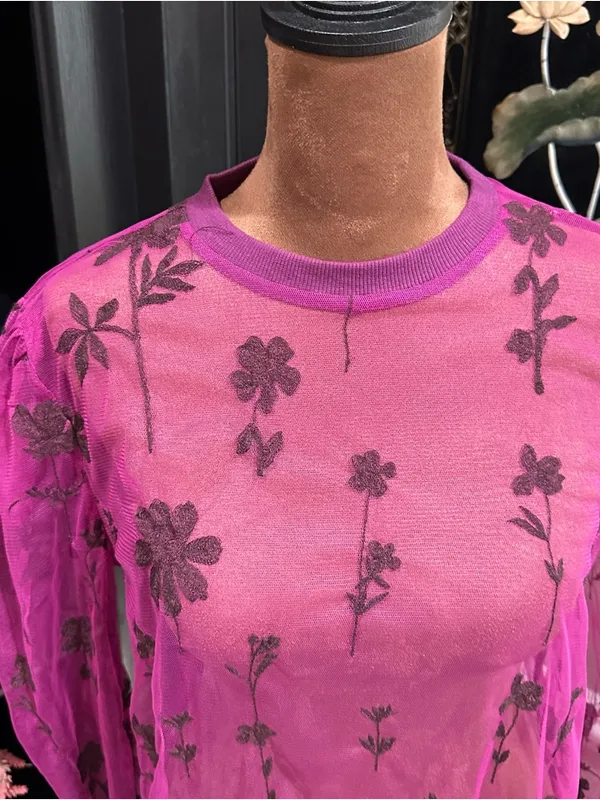 Free People Cecelia Sheer Embroidered Mini Dress – Fuchsia – Size XS - Image 2