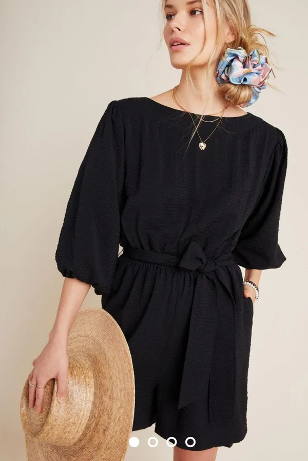 Anthropologie Francesca Balloon Sleeved Textured Romper Black Size XS - Image 14