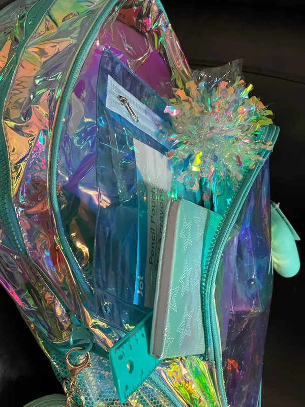 Holographic Teal Clear Backpack with Starry Wristlet Blue - Image 6