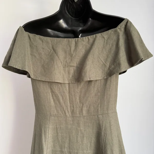 Saks Fifth Ave. Green Off Shoulder Midi Dress cottagecore ‎ Ruffle Size 2 - Image 6