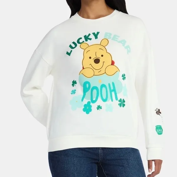 Disney‎ Winnie the Pooh Lucky Bear St Patricks Day Sweatshirt Cream NWT Size M - Image 4