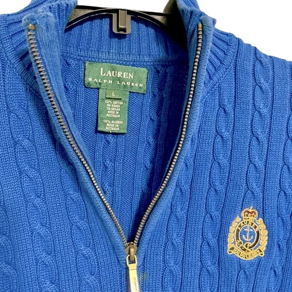 Vintage Y2K Ralph Lauren Gold Emblem Mockneck cable Knit Sweater size L - Image 5