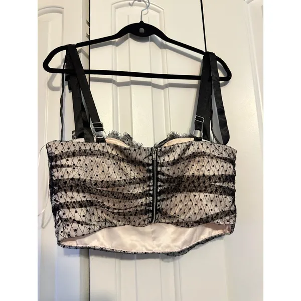 Akira Rica Rica Off Corset Crop Top Black Lace Mesh Tie Strap Large‎ NWT - Image 7