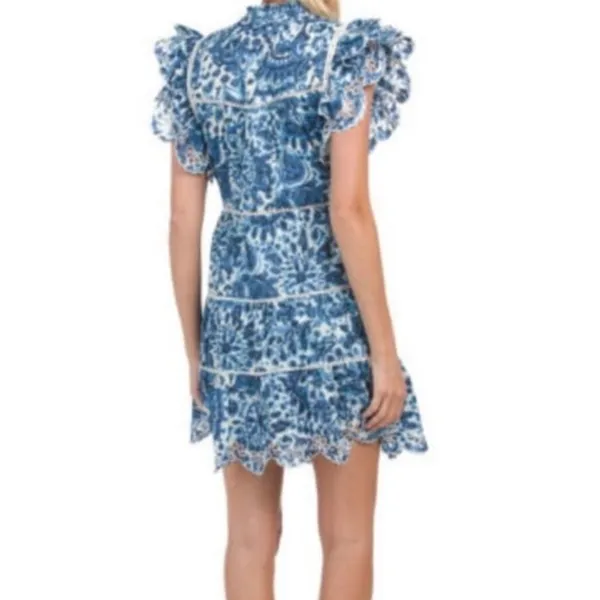 House of Harlow Melba Blue Floral Ruffle Button Front Sleeveless Mini Dress XS - Image 8