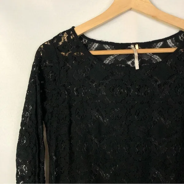 Free People Black Sheer Lace Ruffle Hem Mini Dress‎ 4 - Image 3