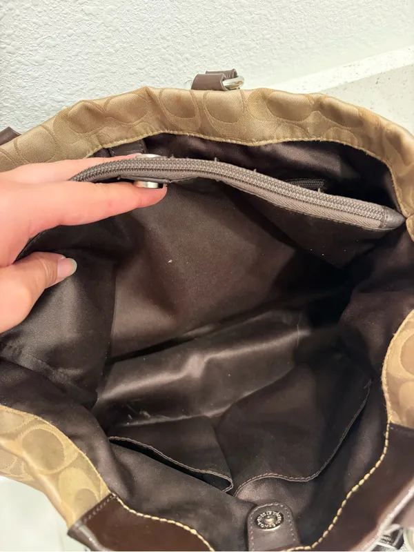 Coach Ashley Signature Sateen Carryall Satchel Bag F15510 Khaki Brown Leather⁠ - Image 12