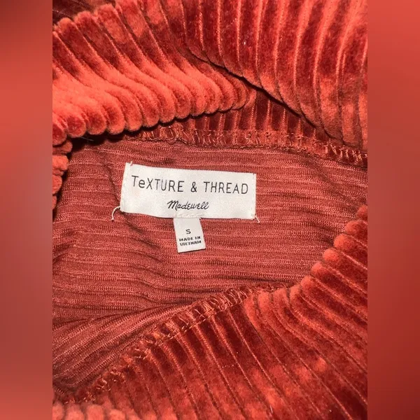 Madewell Texture & Thread Rust Corduroy‎ Mock Neck Top Size S - Image 8