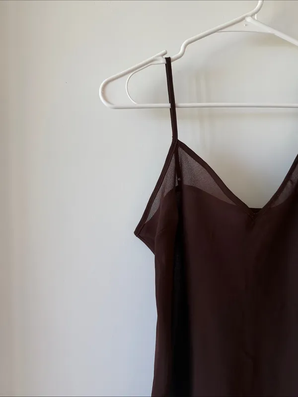 Women's Brown Sheer Slip Tank Top Size M - Image 3