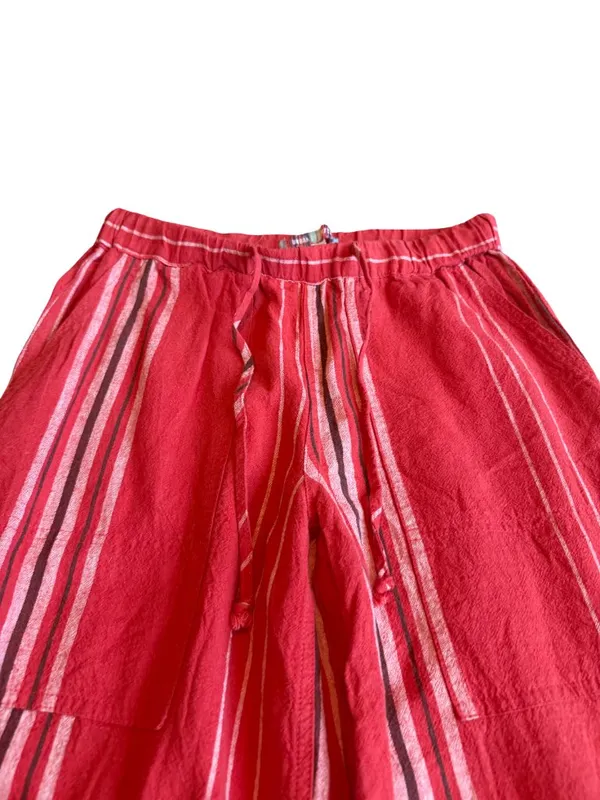 Urban Outfitters Red Striped Wide Leg Linen Pants Cargo Bohemian X-Small Women's - Image 2