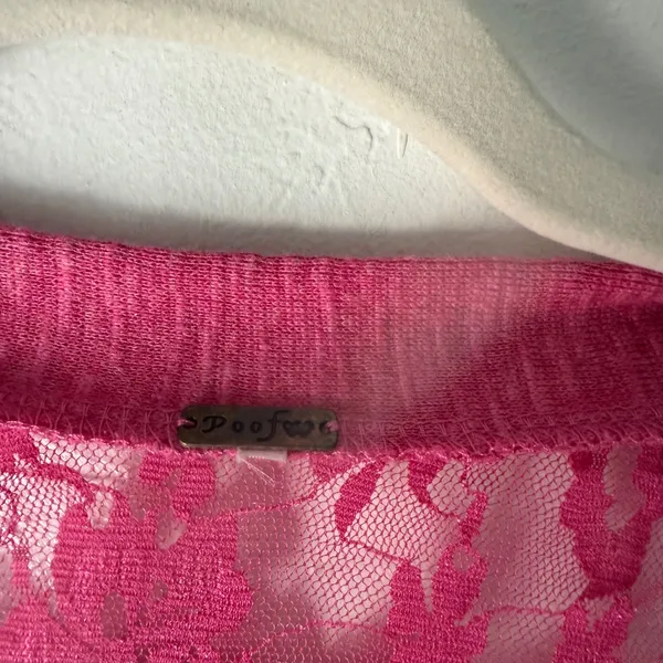 Poof Y2k Pink‎ Cardigan Lace Back Button Down Knit Sweater Top Large Fairy - Image 5