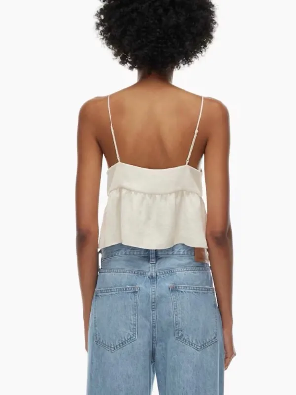 Aritzia Cream Satin Spaghetti Strap Camisole - Image 3