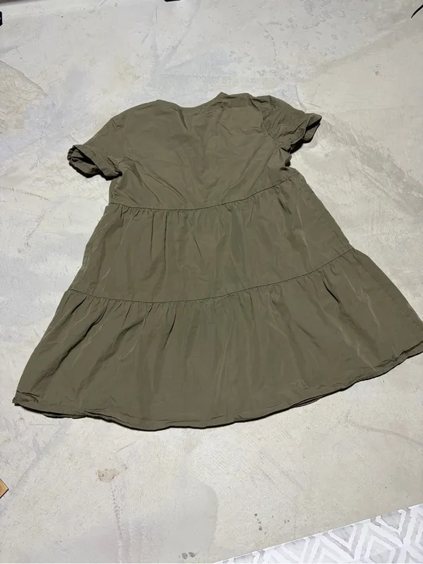 Madewell Olive Tiered Button-Front Short Sleeve Dress small - Image 7