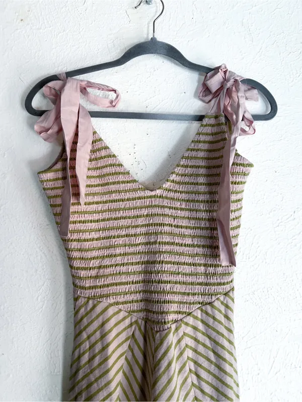 Free People Free-est Cecelia Midi Dress Striped Green Pink XS NWT Cotton - Image 6