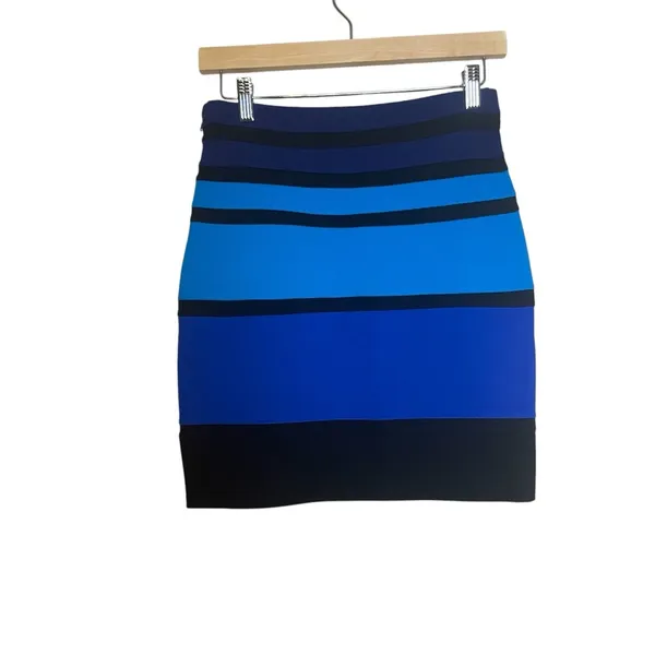 Express Colorblock Blue Black Stripes Mini Skirt Size 0 Office Conference‎ - Image 2