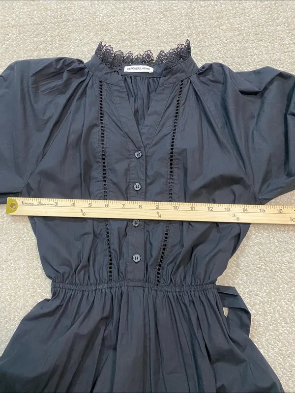 Girls' Black Long-Sleeve Lace-Trim Smocked Waist Dress Size12 100%Organic cotton - Image 11