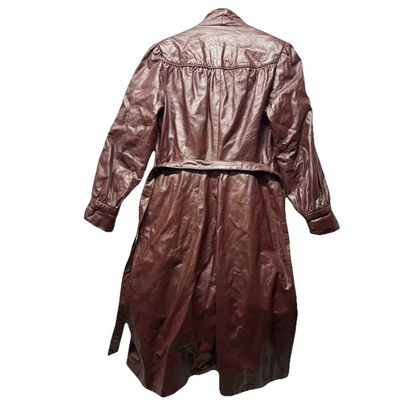 Vtg Global Identity G-III Long Women's Red Leather Trench Coat Size S 80's 90's - Image 4