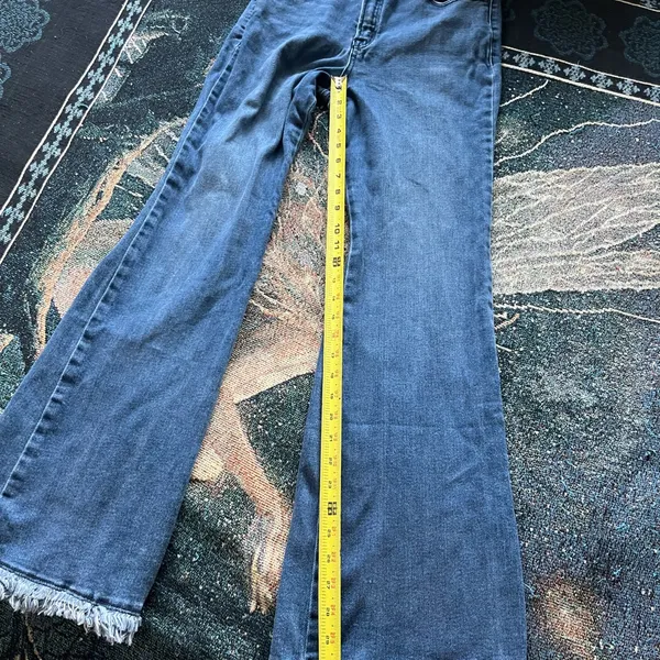 Blue Flare Wide Leg Jeans High-Rise Waist Hippie Y2K Baggy Style SZ 29 Retro - Image 12
