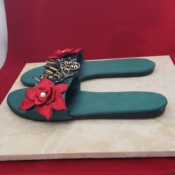 Unusual Green Slip Ons with Bee and Red Flower Size 10 - Image 7