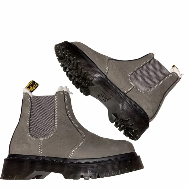 Dr. Martens Gray Tumbled Nubuck Leather Faux Fur Fleece Lined BEX FL Chelsea Boot 36 5 - Image 7