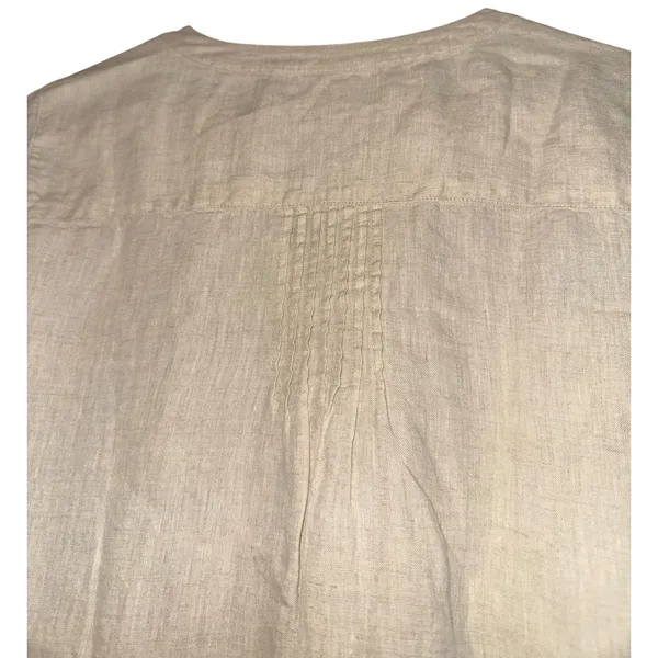 Coldwater Creek 100% Linen Tan Cream‎ Button Up Top Small Pintuck Lightweight - Image 4