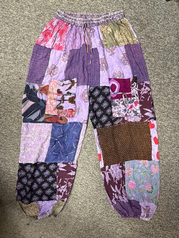 NEW Kantha Patchwork Harem Pants Boho Joggers Purple S-XL - Image 2