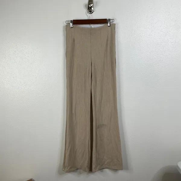 Halara Ribbed Knit High Waisted‎ Side Zipper Pockets Casual Flare Pants Small - Image 5