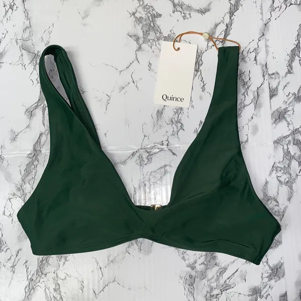 NWT Quince Palm Green Italian Plunge Bikini Swim Suit Top Women's Size Small - Image 3