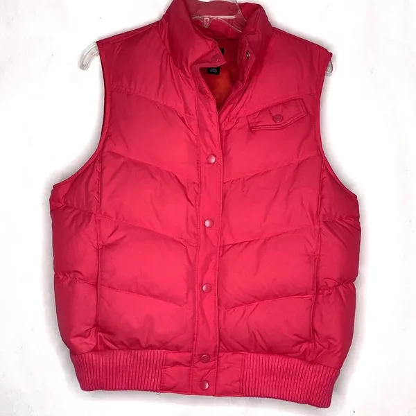 GAP Womens Large Pink Puffer Vest Full Zip‎ Pockets Big Snap Cinched Waist - Image 5