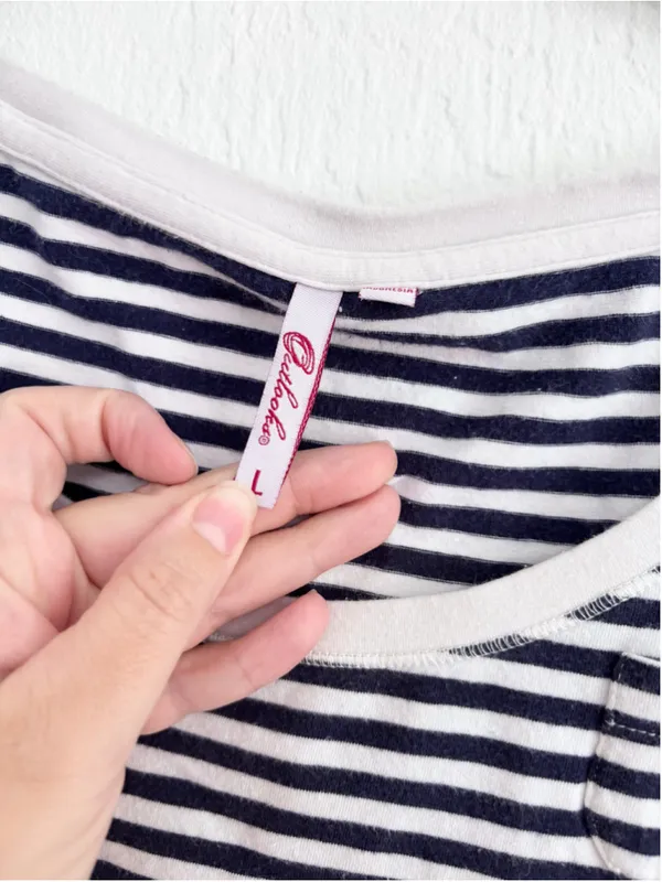 Women's Outlook Long Sleeve Striped Tee, Size L, White and Navy Blue Cotton - Image 3