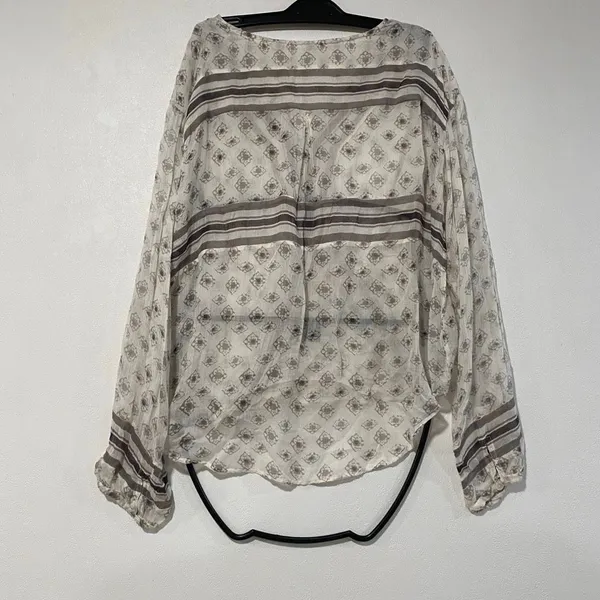 FP One Free People S Sheer Boho Wrap Blouse Ivory Gray Balloon Sleeve - Image 3