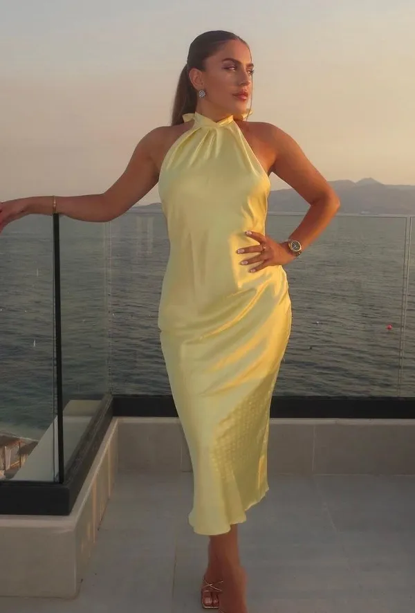Zara butter Yellow Backless Halter maxi Dress holiday evening wedding - Image 3