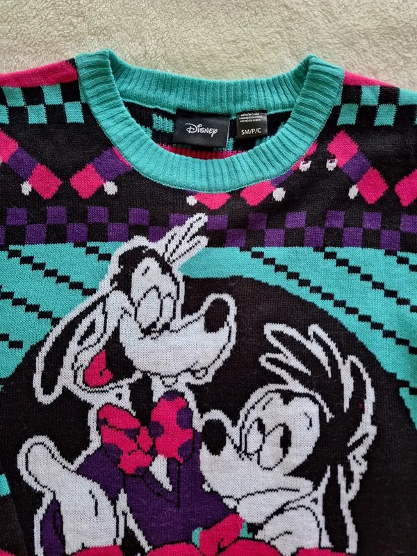 Disney Goof Troop Retro Holiday Sweater S/M Womens Goofy Max Ugly Christmas - Image 2