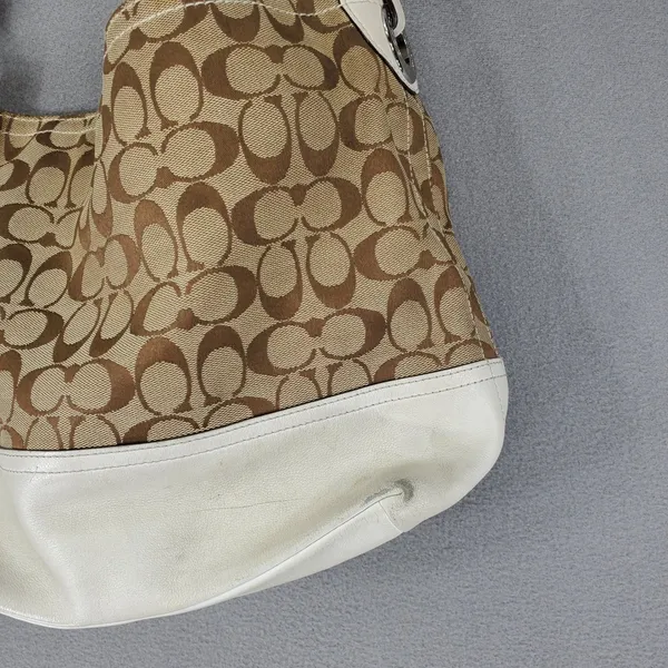 Coach Shoulder Bag Brown White Signature C Jacquard Leather 2156 Hobo Y2K - Image 9