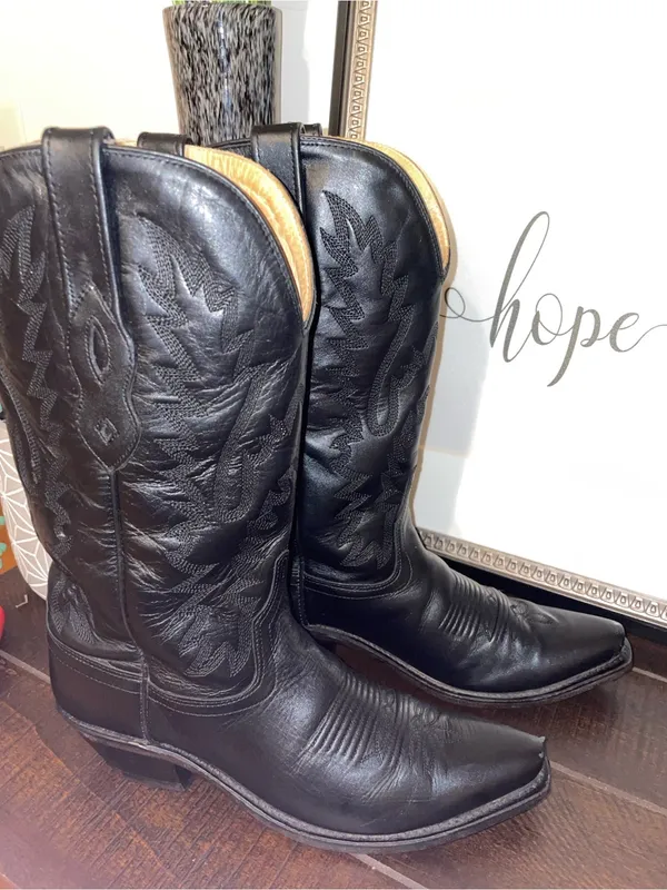 Old West Black Leather Western Heeled Boots LF1510 Size 6 - Image 6