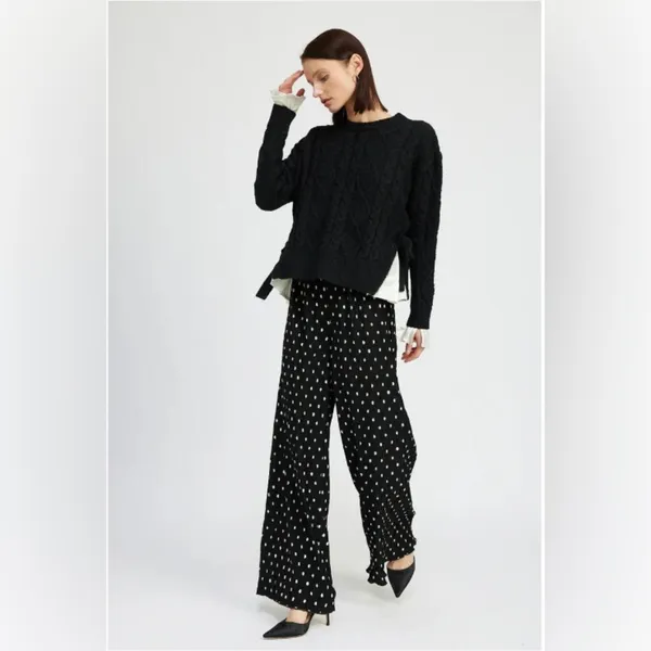Jacquie The Label RENF Cable Knit Faux Layered Side Tie Black Sweater Pullover - Image 2